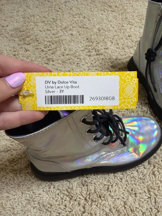 Dolce Vita Kids Holographic Combat Boots - Black Laces - Picture 2 of 6